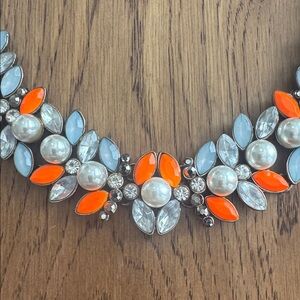 Zara Statement Floral Crystal Necklace in Orange and White